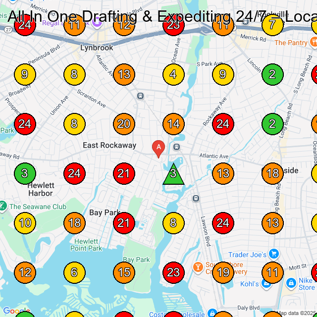 All In One Drafting & Expediting 24/7 Drafting Service GeoGrid ranking map for East Rockaway NY